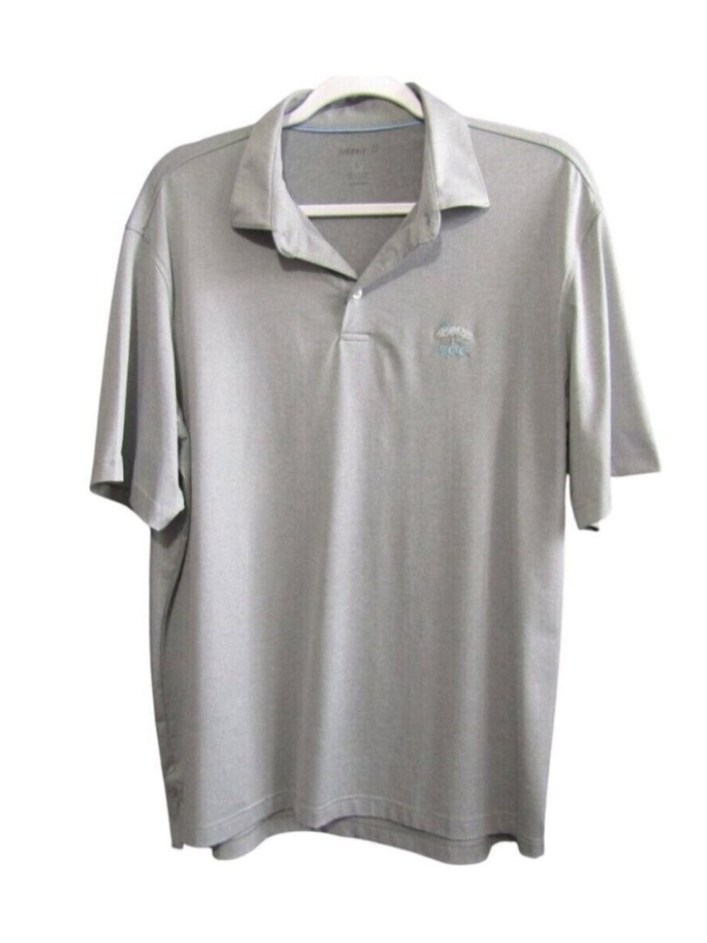 Johnnie O Gray Golf Polo Mens Size L Embroidered Tree SCC Logo Shirt Short Slv